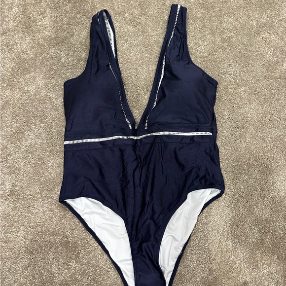 Cupshe Dark Blue and White Swimsuit - Picture 1 of 3